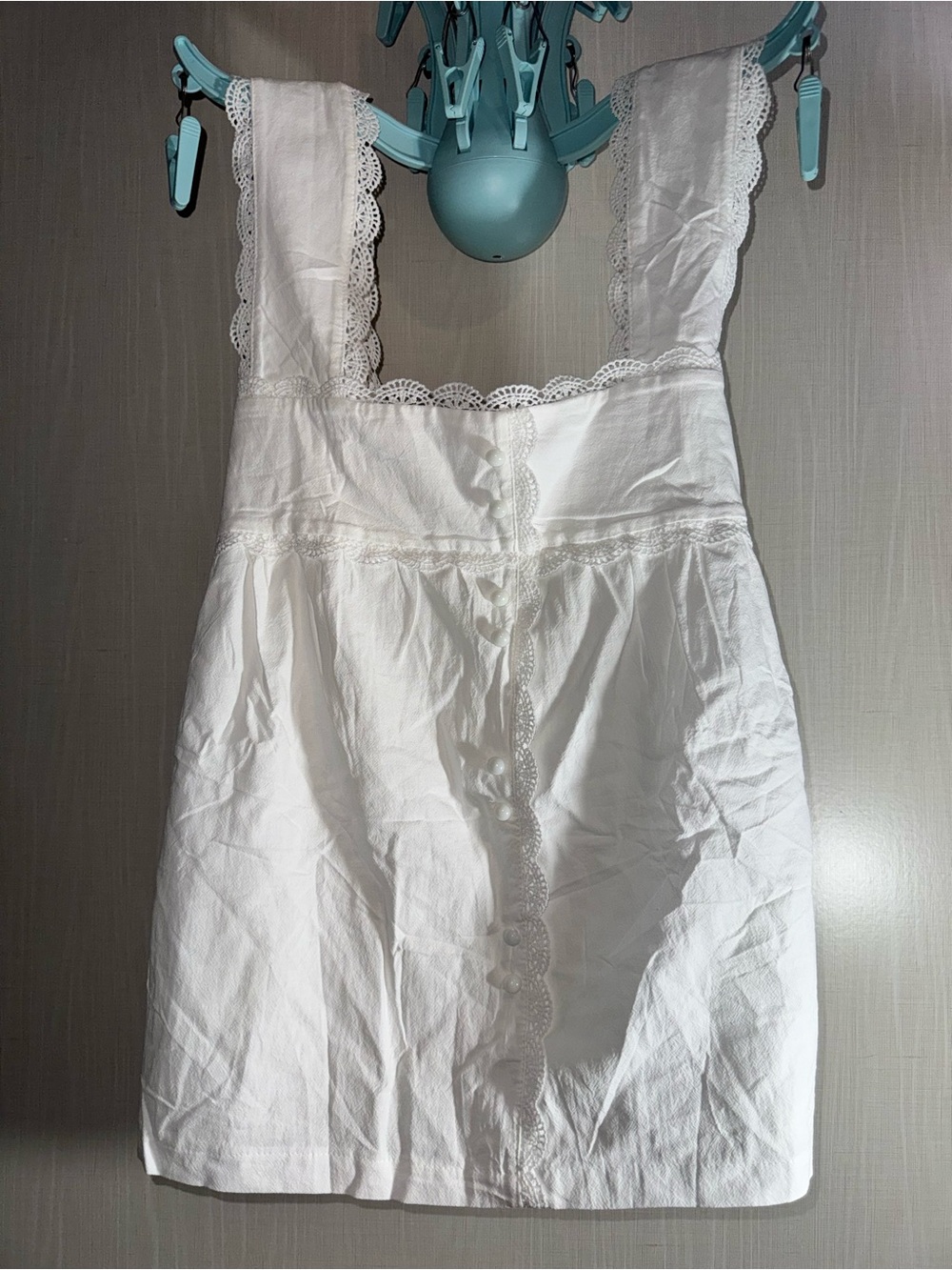 White Lace Trim Button Front Cami Milkmaid Tank Top Large Coquette Cottagecore